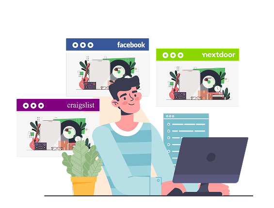 PopPublic interface showing one listing form that autofills Facebook Marketplace, Craigslist, and Nextdoor